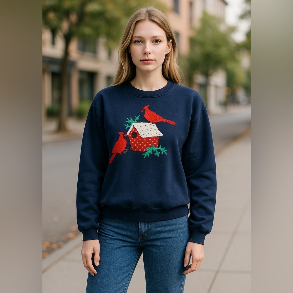Hanes Vintage Blue Birdhouse Sweatshirt Large